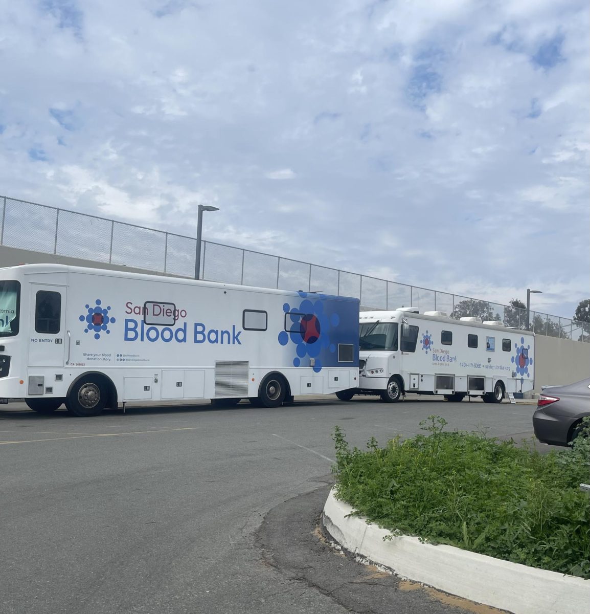 Two vehicles from the San Diego Blood Bank visit SDHS for a blood drive supported by the MedTech Academy.