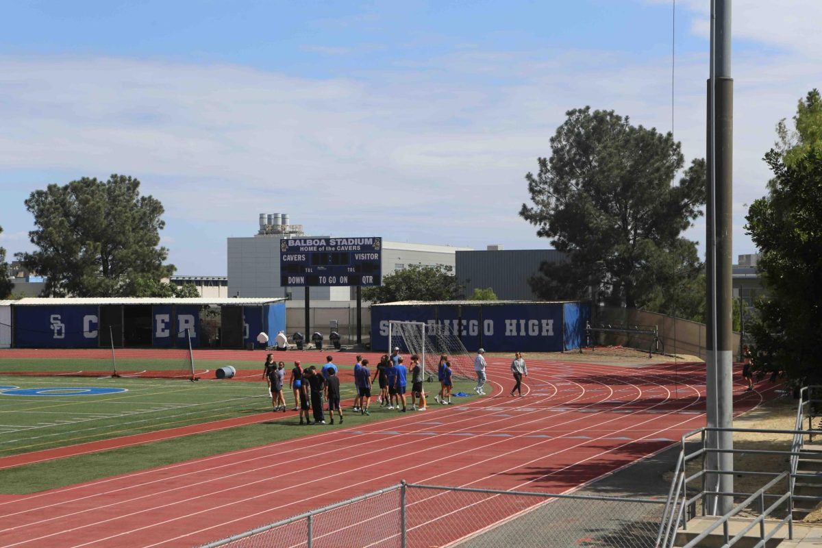 The Caver Track Team practices at Balboa Stadium